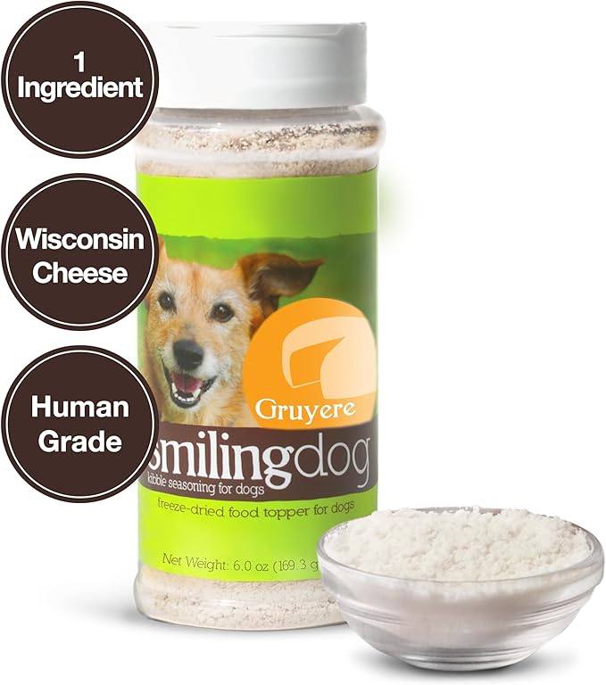 Herbsmith Smiling Dog Kibble Seasoning – Freeze Dried Cheese Food Topper - Gruyere – All Natural, Human-Grade Topper for Dogs - 6 oz-Mewly Pet