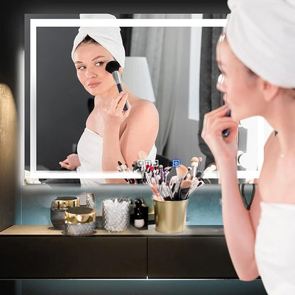 LED Vanity Mirror for Bathroom with Dimmable Touch Sensors, Adjustable Color Temperature - Anti-Fog, Memory Function Mirror for Wall 24"x36" by Fab Glass and Mirror