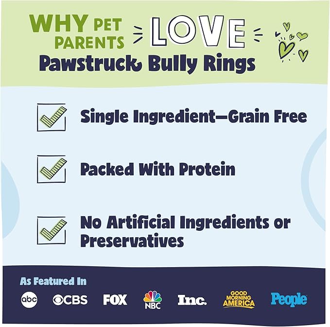 Pawstruck All-Natural 4" Bully Stick Rings for Dogs - Rawhide-Free, 100% Beef, Single Ingredient Dental Chew Bones - Fully Digestible, Low Odor - 3 Pack - Packaging May Vary-Mewly Pet