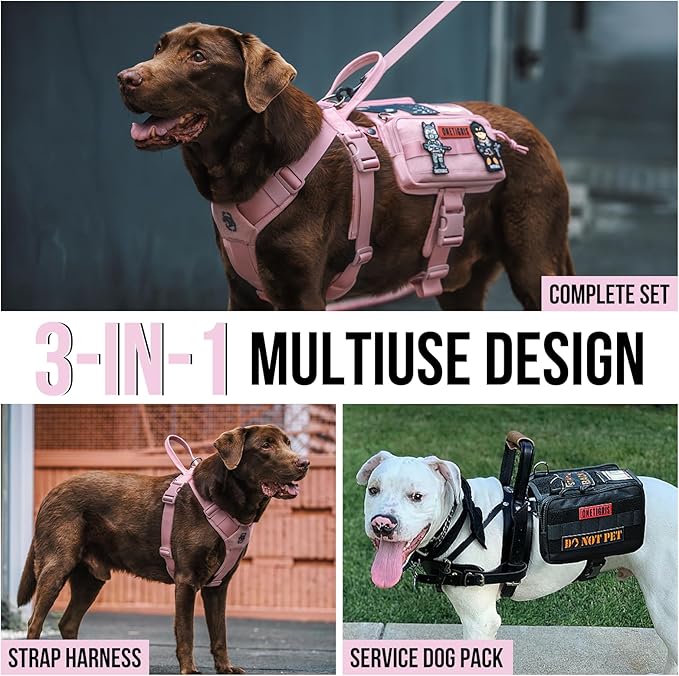 OneTigris Service Dog Vest Harness, Service Dog Cape Guardian Dog Backpack Harness with Pouches Dog Saddle Bag for Small Medium and Large Dogs (Pink, Large)-Mewly Pet