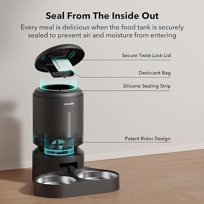 PETLIBRO Automatic Cat Feeder for 2 Cats, 5G&2.4G WiFi Pet Feeders, 5L Programmable Cat Food Dispenser with Airtight Lock-Fresh Technology, Dual Stainless Steel Bowls, Low Food Sensor-Mewly Pet