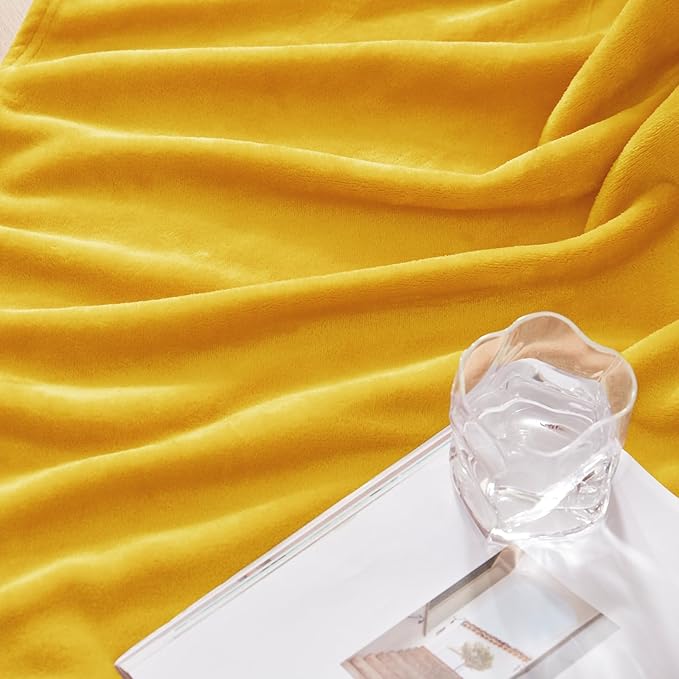 Exclusivo Mezcla Extra Large Fleece Throw Blanket for Couch, Sofa, 300GSM Super Soft and Warm Blankets, Mustard Yellow Throw All Season Use, Cozy, Plush, Lightweight, 50x70 Inches