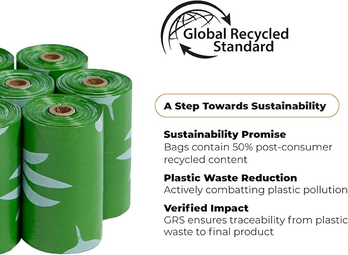 Best Pet Supplies Poop Bags for Dogs, 50% Post-Consumer Recycled Content dog waste bags on rolls, fits all poop bag holders for leashes - 150 Count, Green, Unscented-Mewly Pet