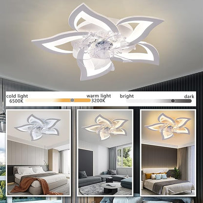 Low Profile Ceiling Fan with Lights,110v Modern Dimmable Flower Shape, Remote Control/app Control,Timing 6 Gear Speeds Fan Ceiling Lamp.