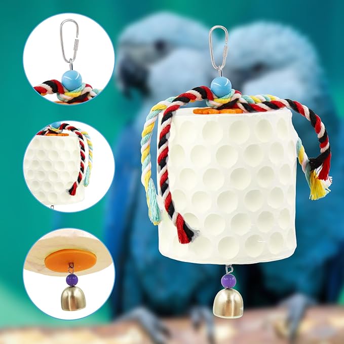 Extra Large Bird Chewing Toy, Parrot Beak Grinding Calcium Stone with Bells, Bird Cage Accessories, Cage Toys for Cockatiel Parakeet Parrot Budgies Rat Hamster Chinchilla Rabbit Bunny African Grey-Mewly Pet