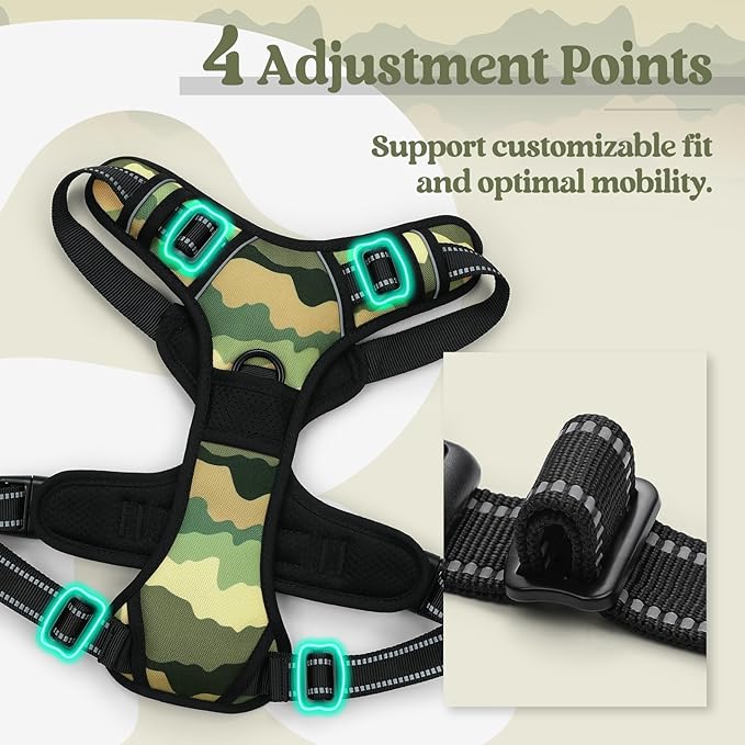 rabbitgoo Dog Harness No Pull with 2 Leash Clips, Adjustable Soft Padded, Reflective Oxford No Choke Pet Vest with Easy Control Handle for Large Dogs, Green Mountain, M-Mewly Pet