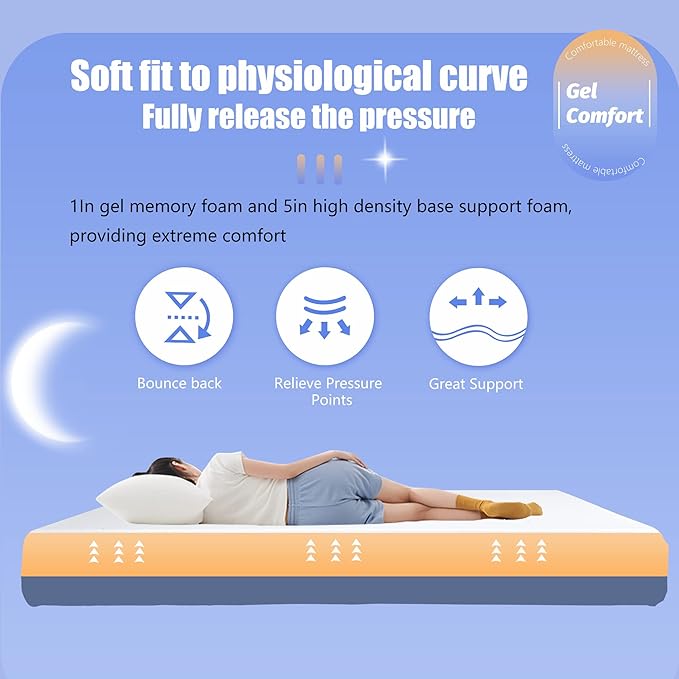 Memory Foam Mattress Medium-Firm for Pressure Relief & Cooler Sleep Gel Memory Foam Bed in a Box Fiberglass Free CertiPUR-US Twin Mattress for Soundly Sleep (Twin, 12 in)