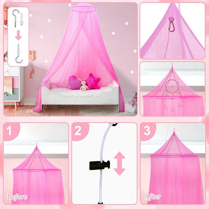 South to East Pink Bed Canopy for Girls, Princess Bed Canopy for Kids Room, Mosquito Net Canopy Girls Beds, Fire Retardant Fabric