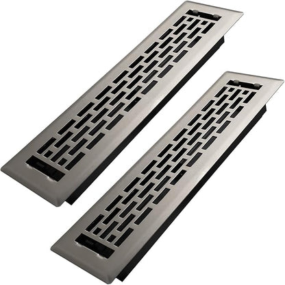 2x12 Inches 2 Pack Heavy Duty Walkable Floor Register - Easy Adjust Air Supply Lever Decorative Floor Vent Covers - Boston Design Vent Covers for Home - Satin Nickel