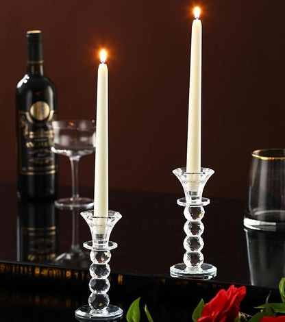 Crystal Candle Holder Set, 2 Pcs Taper Glass Candlestick Holders, Unity Clear Candle Holders for Dinning, Party, Wedding, Birthday, Multi Pillar Candelabra Candle Holder Stand Decorative