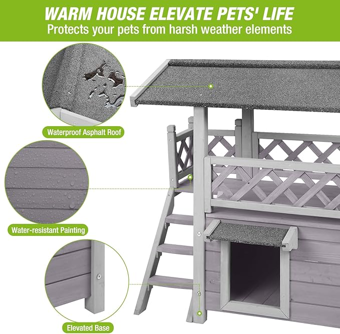GUTINNEEN Cat House Outdoor Weatheproof Feral Cat Shelter Wooden Cat Condos for Winter Large Balcony（AIR09）-Mewly Pet