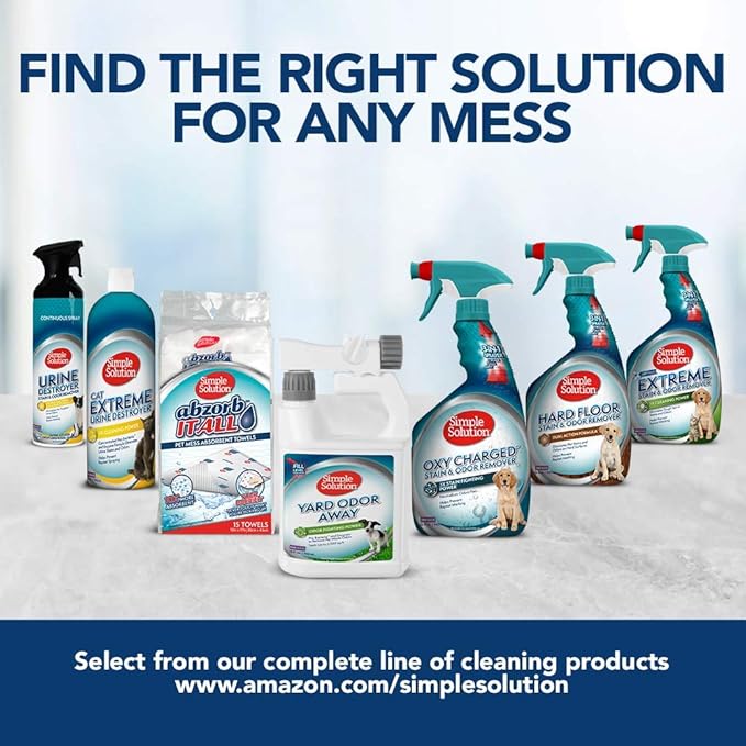 Simple Solution Stain and Odor Eliminator Spray for Dogs & Cats, Enzyme Cleaner With 2X Pro-Bacteria Cleaning Power, Strong Smell Remover for Carpets, Upholstery & Floors, Floral Fresh Scent, 32 oz-Mewly Pet