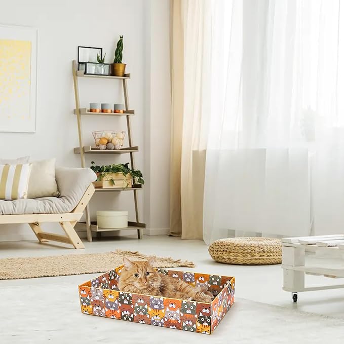 Set of 2 Cardboard Cat Scratchers, 6 Pcs Corrugated Cat Scratch Pad with 2 Boxes, Cute Reversible Kitty Sofa Bed, Refillable Wave Shaped Lounge, Interactive Kitten Toy for Indoor Cats-Mewly Pet