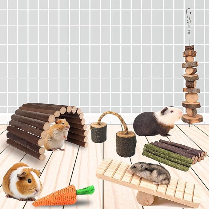 Grddaef Hamster Toys, Guinea Pig Chew Toys Small Animal Enrichment Toys Cage Accessories for Chinchilla Gerbils Rats Bunny Mouse-Mewly Pet