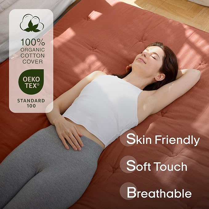 ZonLi Japanese Floor Futon Mattress Full Size 75"x 54", 100% Cotton Cover 4'' Thicken Tatami Mattress, Foldable Sleeping Pad, Portable Dormitory Tatami Mat, Roll Up Floor Lounger Bed for Adult