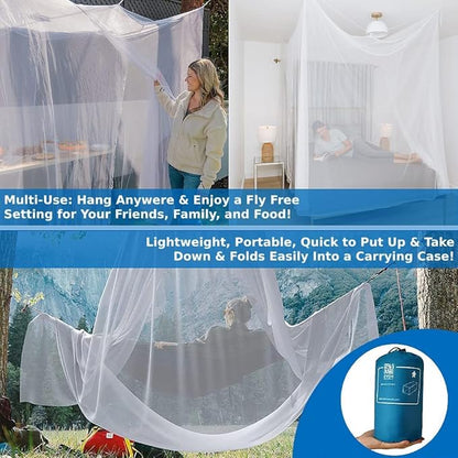 EVEN NATURALS Luxury Mosquito Bug Net for Bed Canopy, Tent for Single to Twin XL, Camping Screen House, Finest Holes Mesh, Square Netting Curtain for Bunk Bed, Storage Bag, Mosquito Netting for Patio