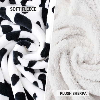 Catalonia Cow Print Sherpa Wearable Blanket with Sleeves & Foot Pockets for Adult Women Men, Comfy Snuggly Wrap Sleeved Throw Blanket Robe, Gift Idea