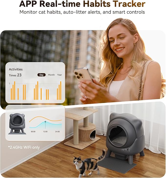 Self Cleaning Litter Box, Automatic Litter Box, FEELNEEDY Odor Control Robot, Cat Ears Design, 65L APP Real-Time Monitor, Cat Litter-Boxs for Multiple Cats, Safety Sensors, with 1 Trash Bag-Mewly Pet