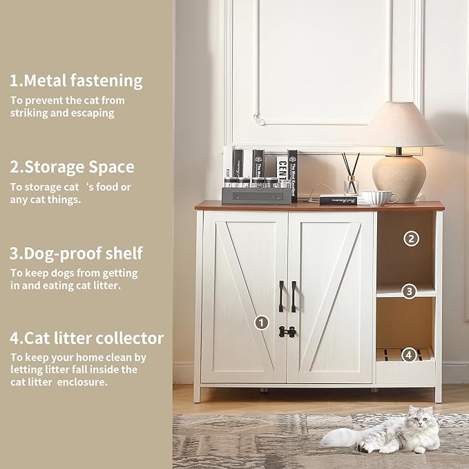 Cat Litter Robot Enclosure,for Placing Litter Robot 3/4,Power Outlet and Dog-Proof Shelf for Litter Robot Cabinet,Litter Collector for Automatic Litter Box Enclosure,Antique White-Mewly Pet