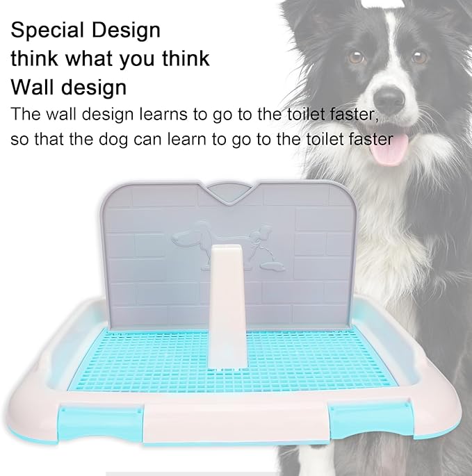Indoor Dog Potty Tray, Miniature Poodle Dog Pad Holder Tray, Puppy Training Anti Slide Plastic Potty Tray Dog Toilet, Dog Litter Box for Small and Medium Dogs (Blue)-Mewly Pet