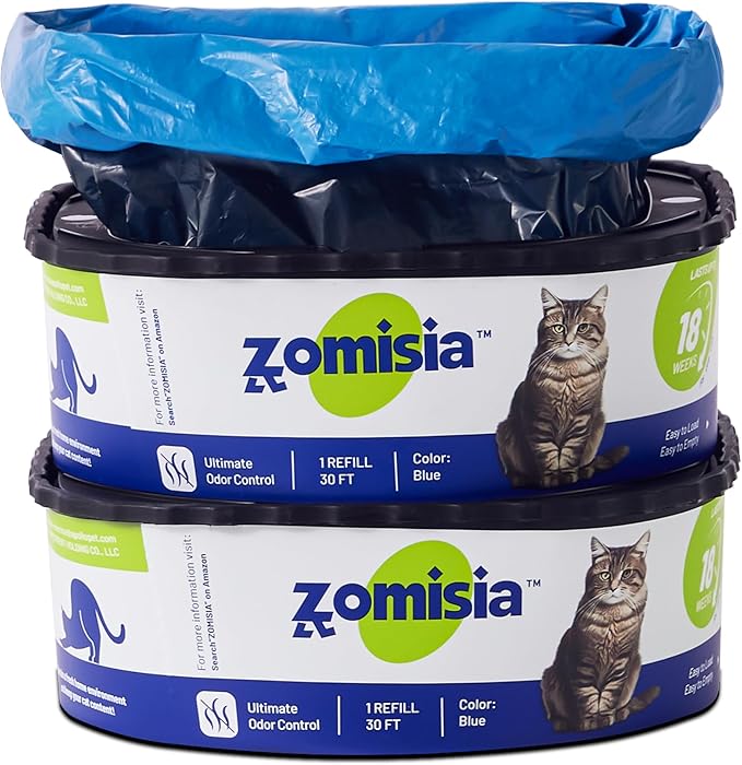 2 Pack Cat Litter Refill Bags, Non-See-Through Jumbo 60FT Cartridge Refill Total Up to 36 Weeks (Over 8 Months) Per Cat for Odor Control, Compatible with Genie Standard, Plus, Style-Mewly Pet