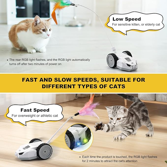 Interactive Cat Toys for Indoor Cats - Smart Moving Electric Mouse with Remote Control, Feather Tail, and Rechargeable Battery - Automatic Play for Bored Kittens & Adult Cats & Daily Exercise-Mewly Pet
