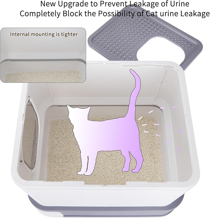 RIZZARI Large Enclosed Cat Litter Box : Covered Leak-Proof Reduces Odor - for Indoor Use Cat Owners (Light Gray)-Mewly Pet