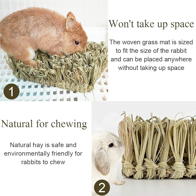Hamiledyi Rabbit Grass Bed Bunny Natural Straw Woven Mat Guinea Pig Hay Mat Chew Mat for Rabbit Guinea Pig Chinchilla Squirrel Hedgehog(10.6x7.5x3.5inches)-Mewly Pet