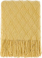 BOURINA Mustard Throw Blanket 60x80 Inches Throw Textured Solid Soft Sofa Throw Couch Knitted Decorative Blanket
