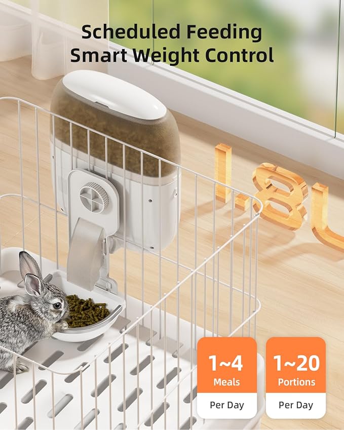 Hanging Rabbit Feeder, Programmable Automatic Pet Feeder with Dry Food Dispenser, Desiccant Bag and Portion Control for Rabbits Cats and Small Animals-Mewly Pet
