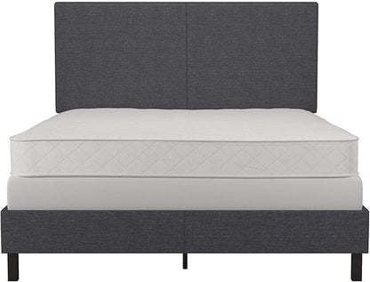 DHP Janford Upholstered Bed, Chic Grey Linen Platform Queen Bed with Modern Headboard, Sturdy Wood and Metal Frame