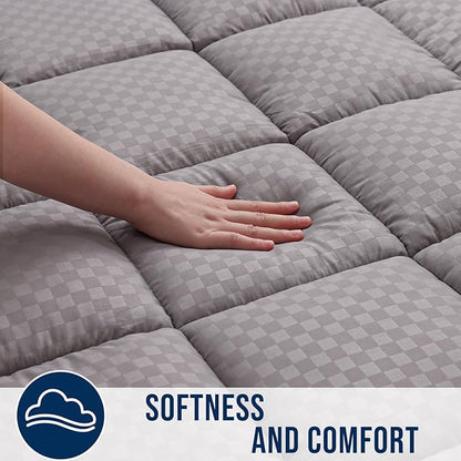 OLANLY California King Quilted Fitted Mattress Pad – Soft Down Alternative Pillow Top Mattress Topper, Cooling Breathable Mattress Cover, Machine Washable Deep Pocket Mattress Protector, Light Grey