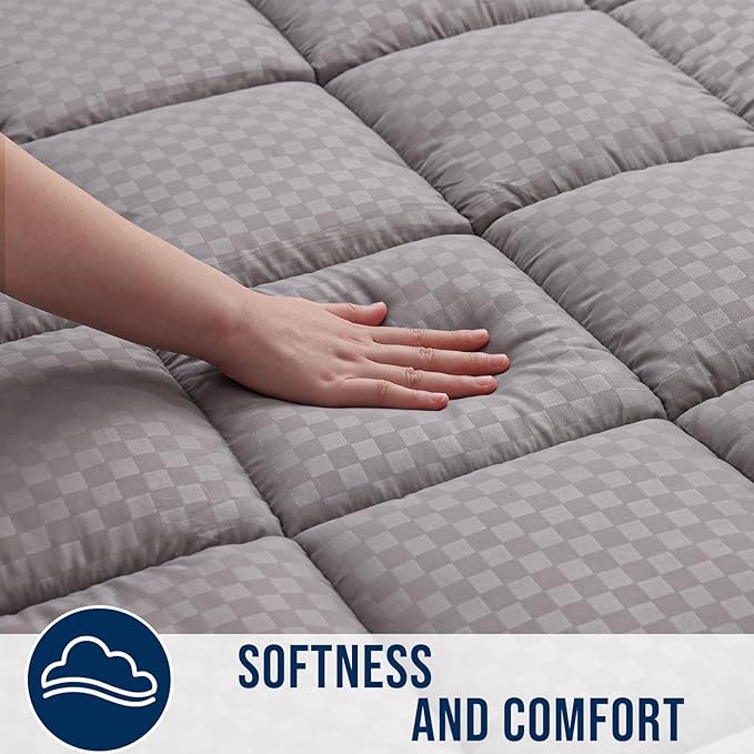 OLANLY King Quilted Fitted Mattress Pad – Soft Down Alternative Pillow Top Mattress Topper, Cooling Comfort Breathable Mattress Cover, Machine Washable Deep Pocket Mattress Protector, Light Grey
