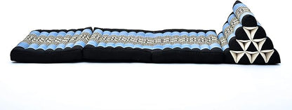 Leewadee - Comfortable Japanese Floor Mattress - Thai Floor Bed with Triangle Cushion - Futon Mattress - Thai Massage Mat, 67 x 21 inches, Blue, Kapok Filling