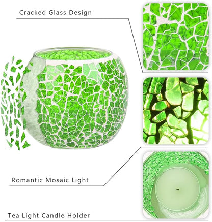 Rancco Glass Votive Candle Holder for Tealight, Romantic Mosaic Cracked Candle Holder, Candle Lamp Aromatherapy Candlescape Bowl for Valentine's Thanksgiving, Christmas Table Centerpiece,Party Decor