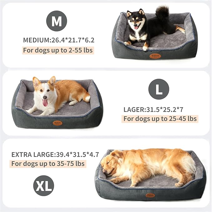 Orthopedic Dog Beds for Medium Dogs, Durable Egg Crate Foam Sofa Dog Bed wit Washable Removable Cover,Waterproof Lining,Pet Bed for Large Dogs (Dark Grey-Velvet, 31.5" L x 25.2" W x 7" Th)-Mewly Pet