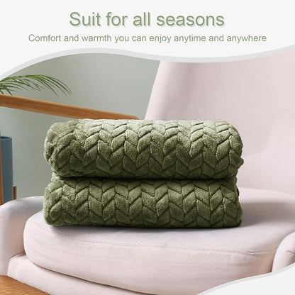 Exclusivo Mezcla Fleece Throw Blanket for Couch, 50x70 Inches Soft Cozy Jacquard Flannel Blankets, Lightweight Fuzzy Plush Warm Throws for Winter, Olive Green