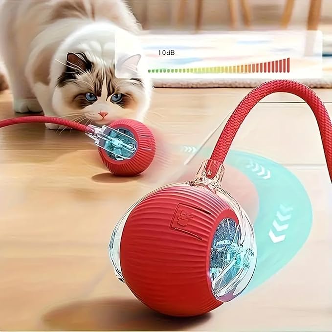 Interactive Cat Toys Ball, Newly Upgraded Automatic with Elastic Tail Rope and USB Charging. Stimulates Hunting Instincts and Promotes Exercise. Interactive Cat Toys for Bored Indoor Adult Cats-Mewly Pet