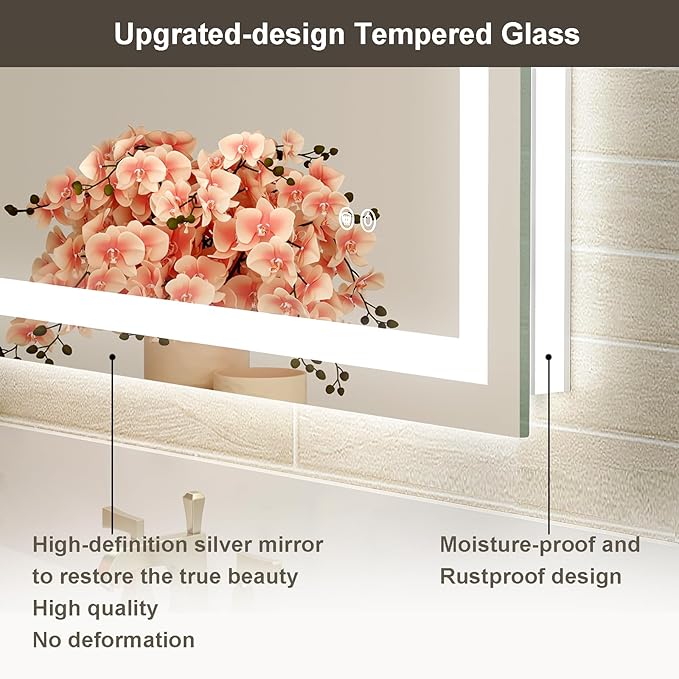 24x36 LED Bathroom Mirror with Lights, Brighter Backlit + Front Lit, Tempered Glass, Dimmable, Multiple Light Modes, Anti-Fog Lighted Bathroom Vanity Mirror for Wall, Memory Function