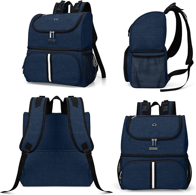 BAGLHER Pet Travel Bag, Double-Layer Pet Supplies Backpack (for All Pet Travel Supplies), Pet Travel Backpack with 2 Silicone Collapsible Bowls and 2 Food Baskets Dark Blue-Mewly Pet