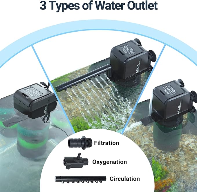 Oiibo 3-in-1 Adjustable Aquarium Filter for 40-150 Gallon, Internal Ceramic Balls&Bio-Sponges Power Water Filter with Air Tube, Silent Submersible Filter, 320GPH (Filter)-Mewly Pet