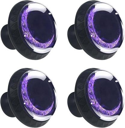 Purple Moon Art Pattern Cabinet Knobs, 35mm Round Glass Knobs for Dressers and Drawers, Decorative Handles Pulls for Home Kitchen Bedroom, 4 Pack