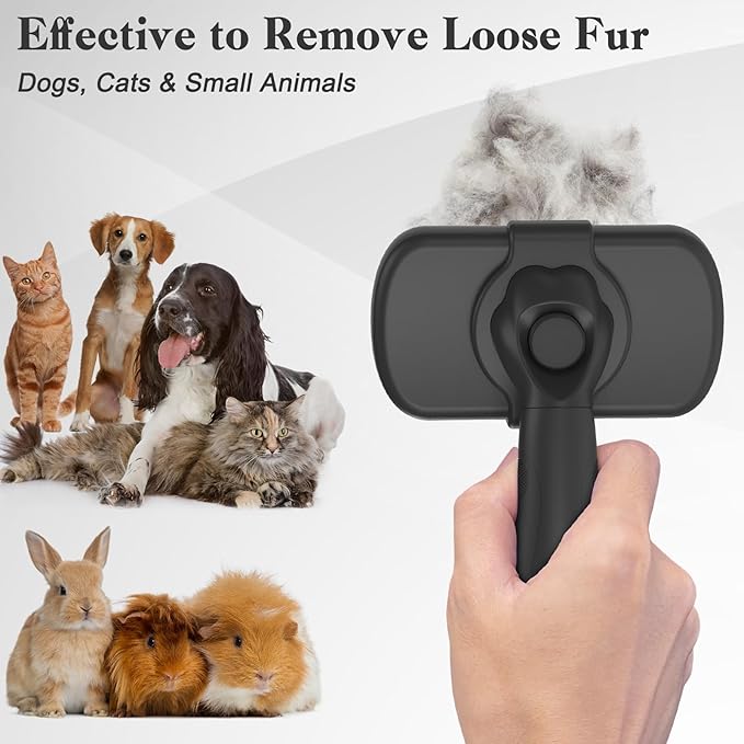 Swihauk Self Cleaning Slicker Brush for Dogs & Cats - Skin Friendly Deshedding and Grooming Brush for Haired Pets, Pet Supplies Accessory, Black-Mewly Pet