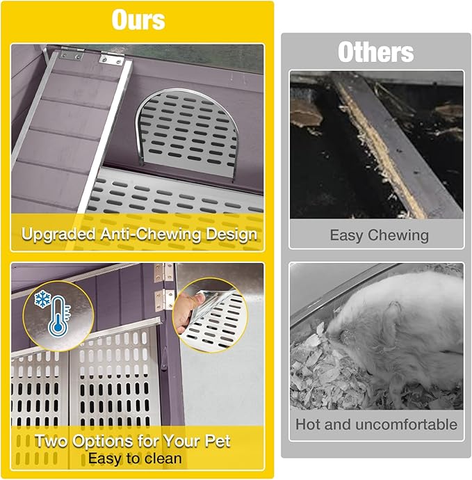 Aivituvin Rabbit Hutch with Stand Wooden Bunny Cage Indoor 2 Story Guinea Pig House with Anti Chew Ramp, No Leak Tray, Hideout, Wire Mesh (Gray)-Mewly Pet