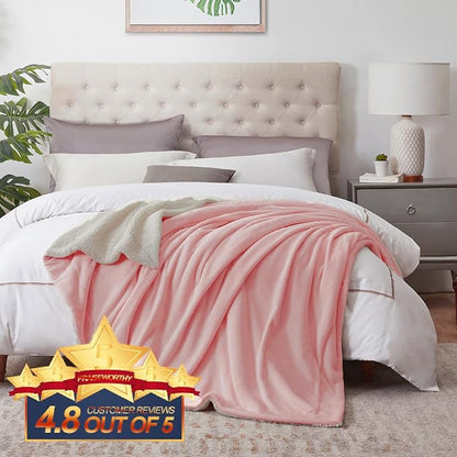 Walensee Sherpa Fleece Blanket (King Size 108”x90” Pink) Plush Throw Fuzzy Super Soft Reversible Microfiber Flannel Blankets for Couch, Bed, Sofa Ultra Luxurious Warm and Cozy for All Seasons