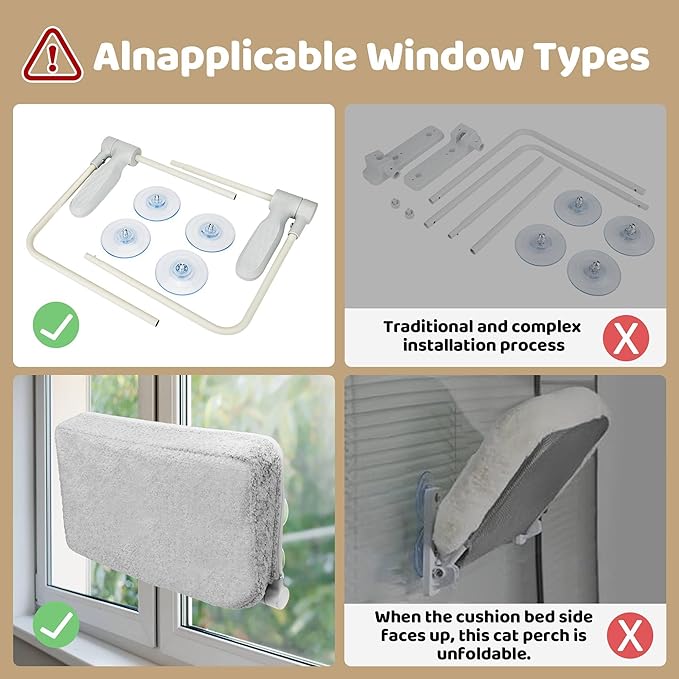 Cat Window Perch & Hammock - Exquisite Sofa Fabric, Safe & Comfortable Design with 4 Strong Suction Cups - Ideal for Large Cats (High Grade Gray, Large)-Mewly Pet