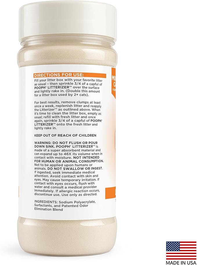 POOPH® LITTERIZER® – 16oz Bottle – Absorbs 46x Weight in Wetness & Odor – Keeps Litter Dry, Reduces Mess, Reduce Litter Costs AND Get a STINK-FREELitter Box – WITHOUT Fragrances or Harsh Chemicals-Mewly Pet