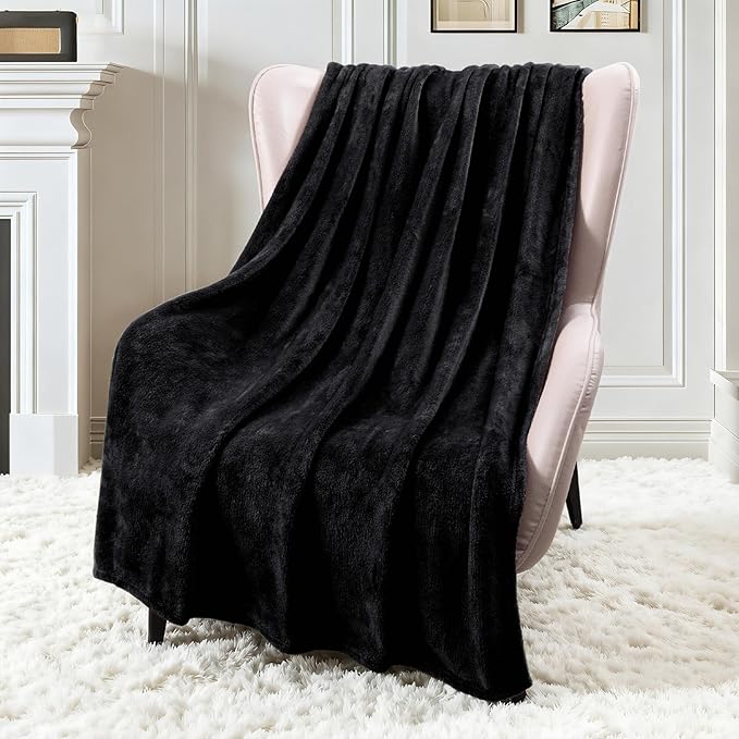 Exclusivo Mezcla Extra Large Fleece Throw Blanket for Couch, Sofa, 300GSM Super Soft and Warm Blankets, Black Throw All Season Use, Cozy, Plush, Lightweight, 50x70 Inches