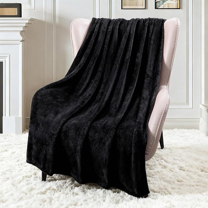 Exclusivo Mezcla Extra Large Fleece Throw Blanket for Couch, Sofa, 300GSM Super Soft and Warm Blankets, Black Throw All Season Use, Cozy, Plush, Lightweight, 50x70 Inches