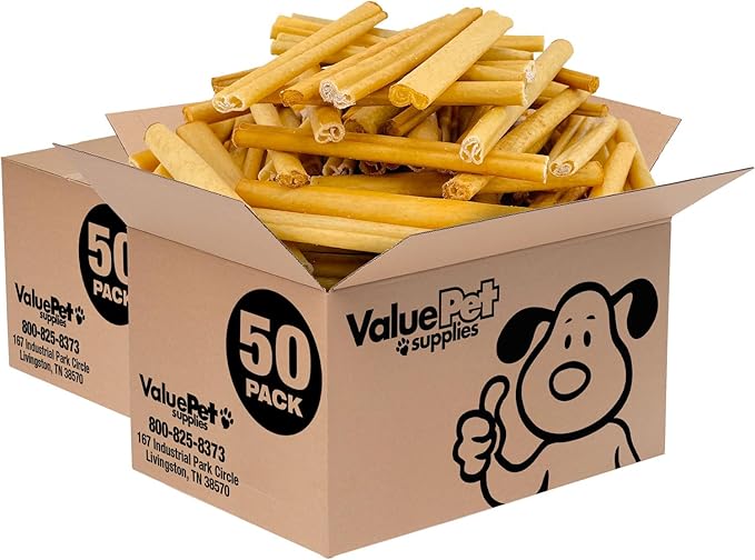 ValueBull USA Pig Skin Retriever Rolls, 6 Inch, Smoked, 100 Count Bulk Pack - Premium USA Pork Hide Dog Chews, One-Piece, Easy Digestion, High Protein-Mewly Pet